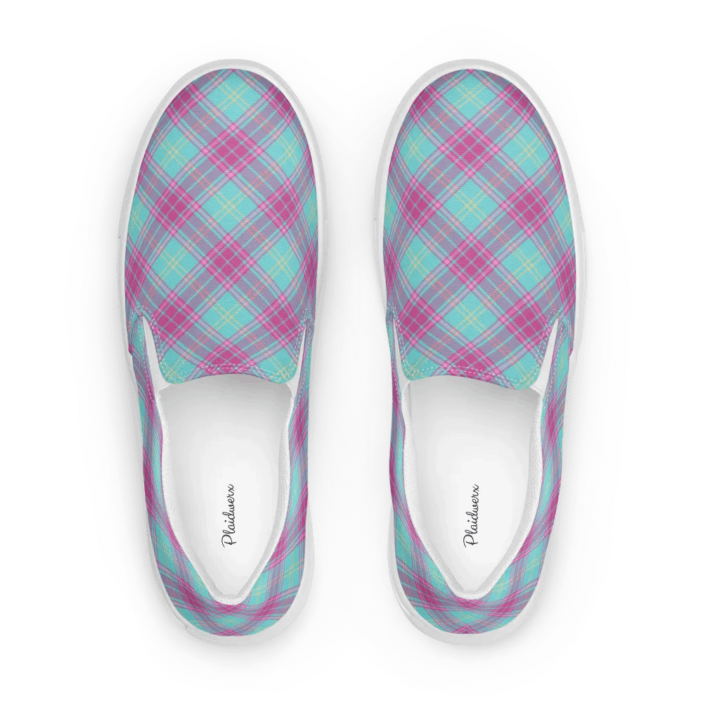 Hot Pink and Aqua Plaid Women's Slip-On Shoes product image (1)