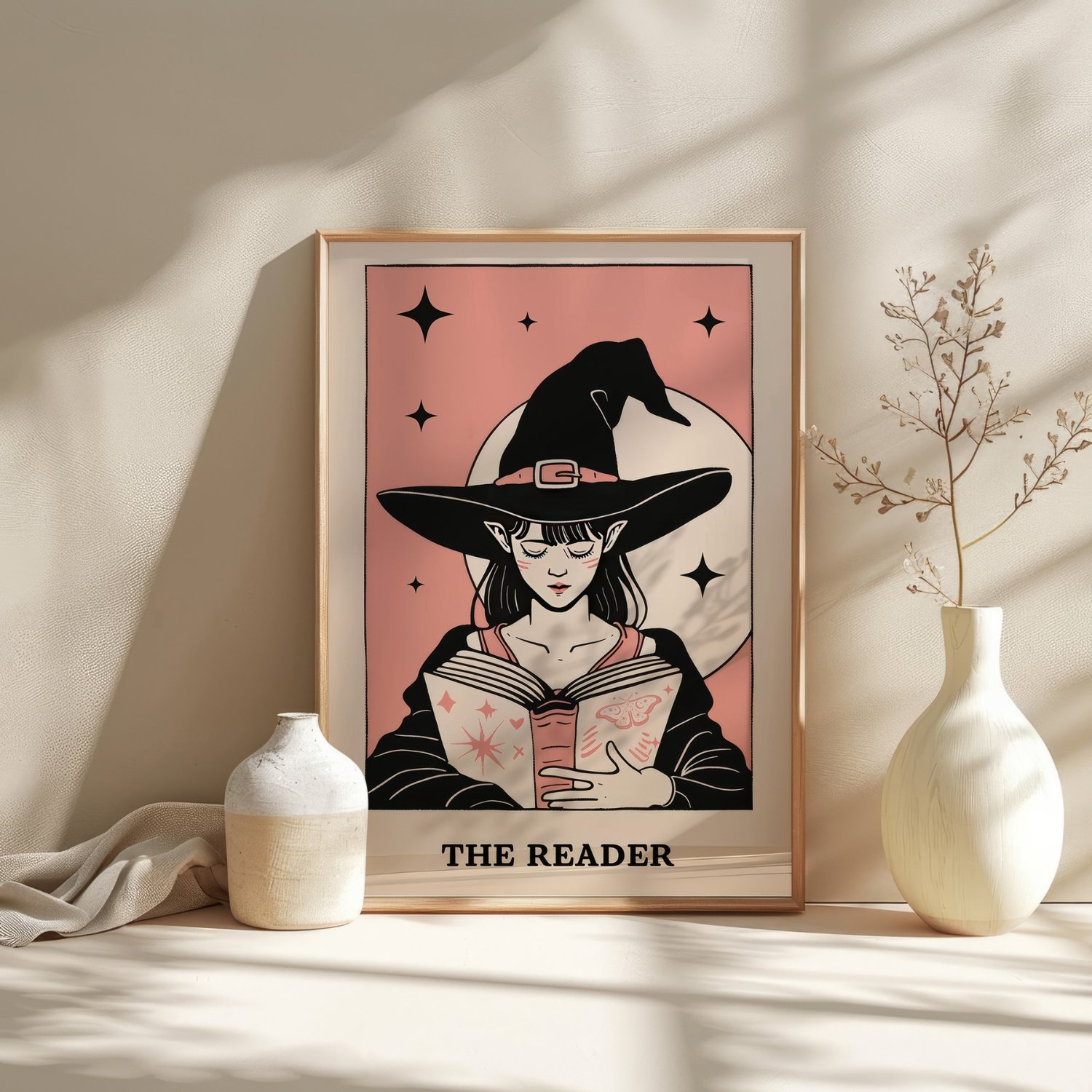 Pastel Pink& Black The Reader Tarot Card Art Print product image (25)