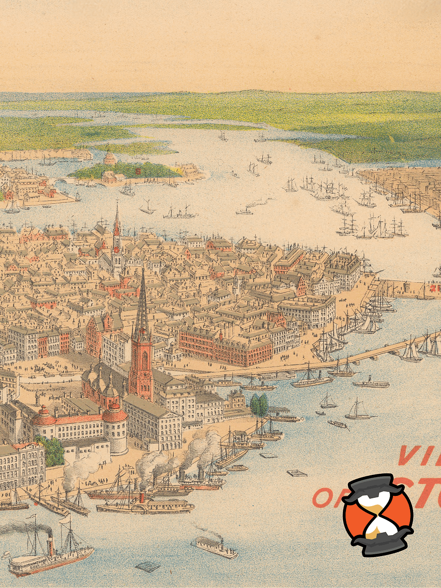 Hand-Drawn Stockholm 1901 Cityscape Print - Framed Matte Poster product image (5)
