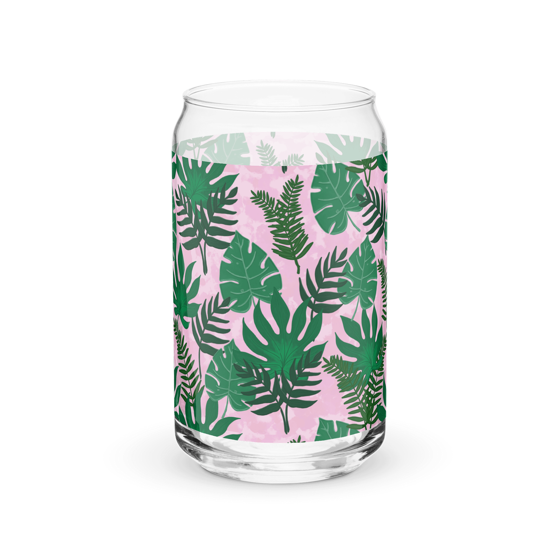 Jungle Leaves- Pink Background Glass Tumbler product image (3)
