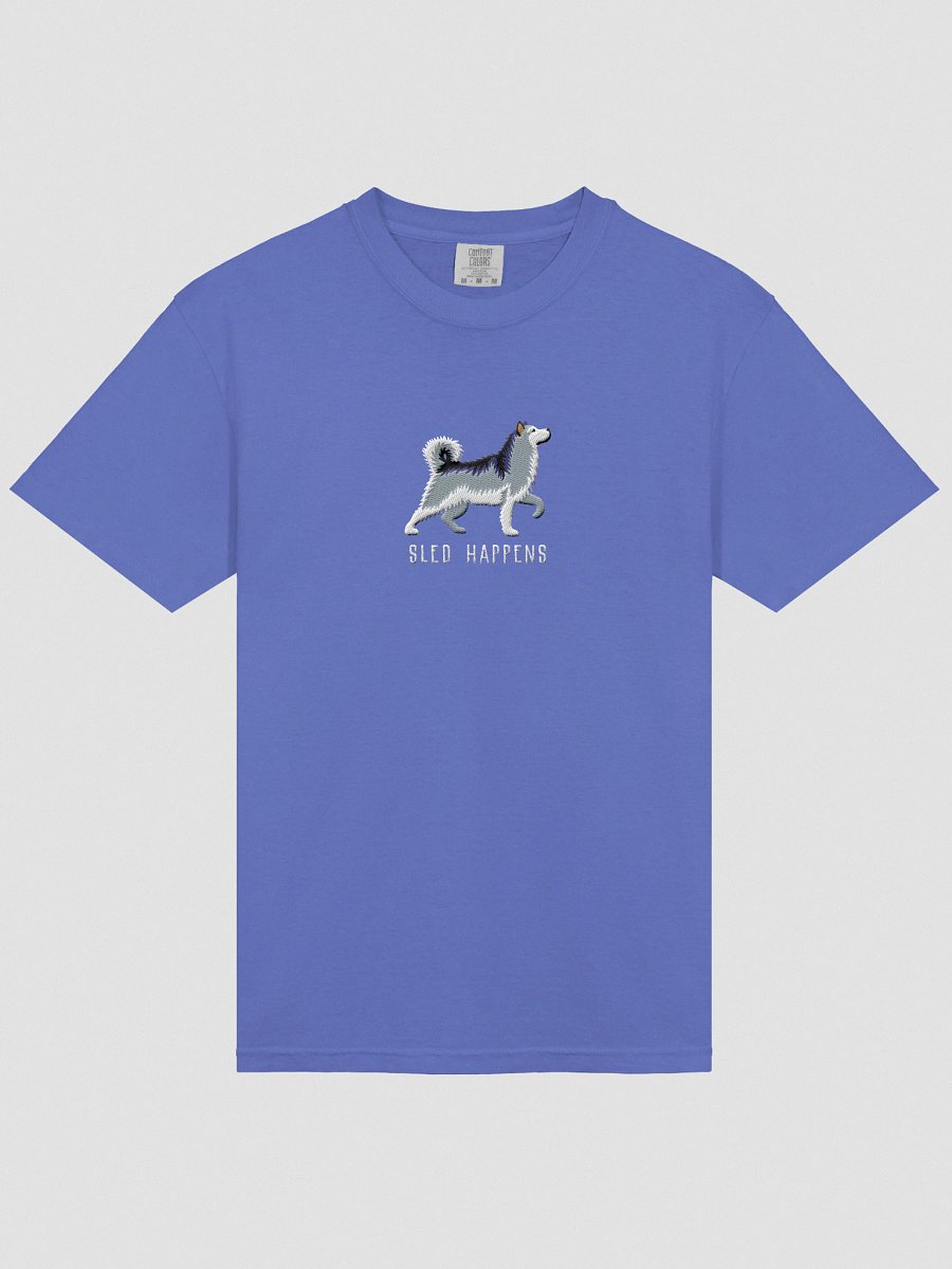 Sled Happens T-Shirt(Embroidered) of an Alaskan Malamute(Gray & White) product image (33)