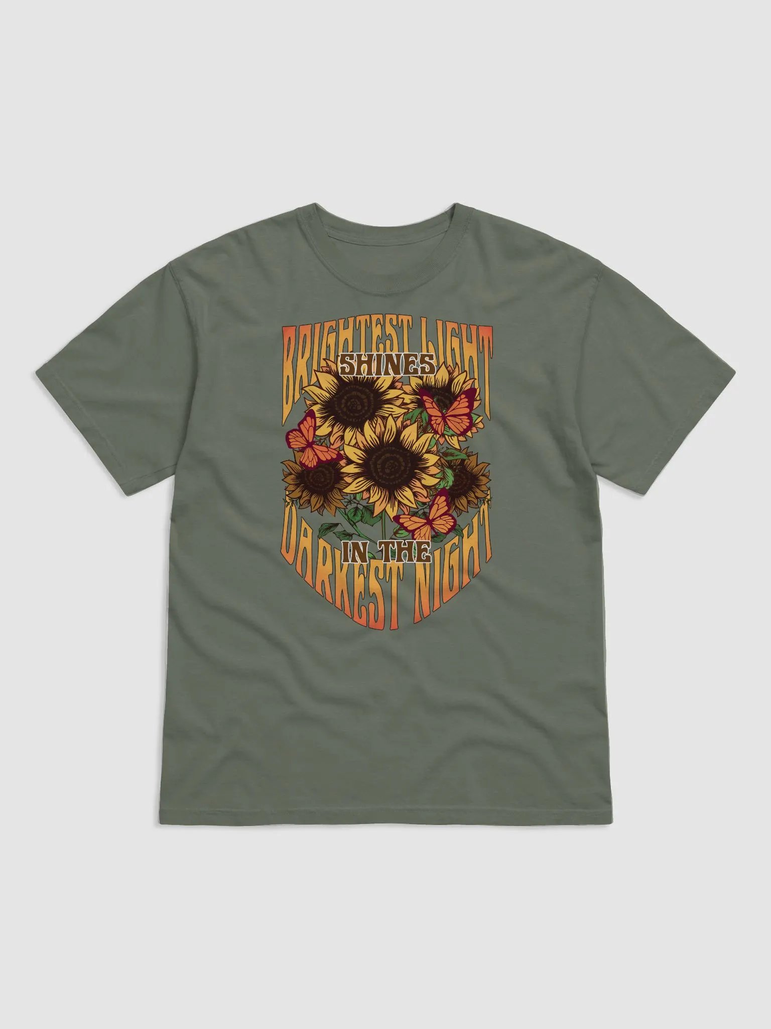 The Brightest Light Shines in the Darkest Night Sunflower T-Shirt | Motivational Fall and Thanksgiving T-Shirt Design product image (18)