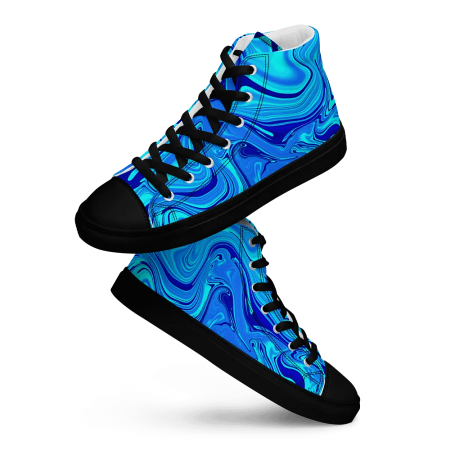 Men's High Top Canvas Shoes - Light and Dark Blue Digital Fluid Art product image (12)