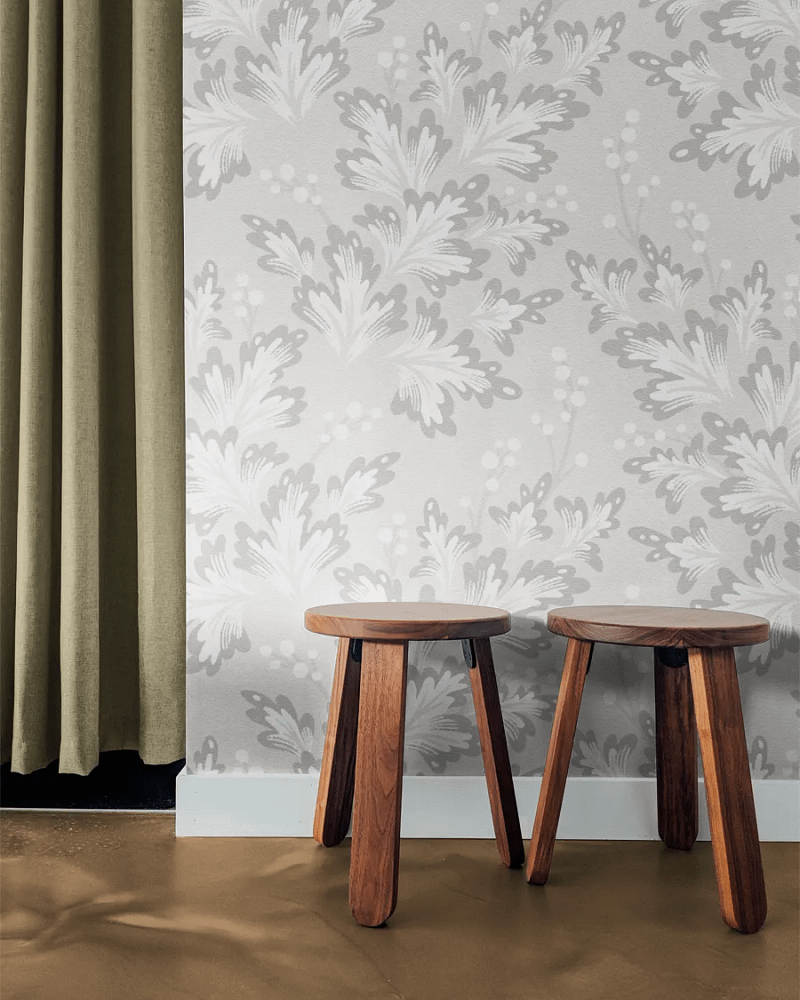 Wallpaper Mockup with Wooden Stools