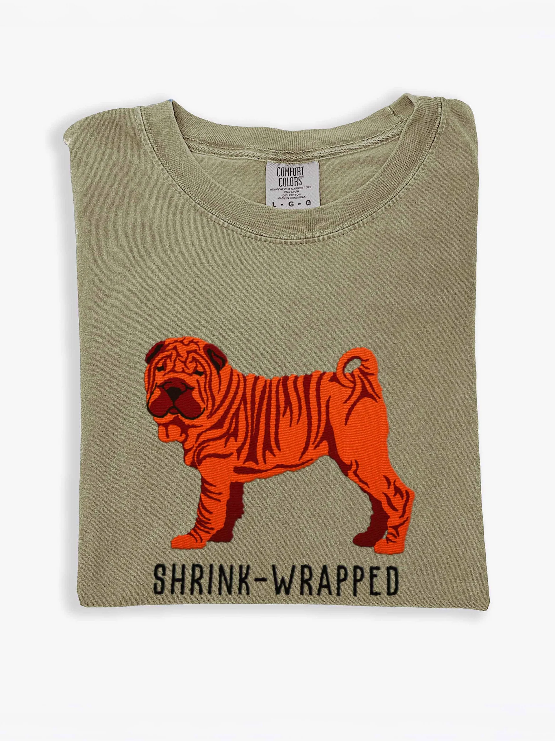 Shrink-Wrapped T-Shirt(Embroidered) of a Chinese Shar-Pei(Red) product image (1)