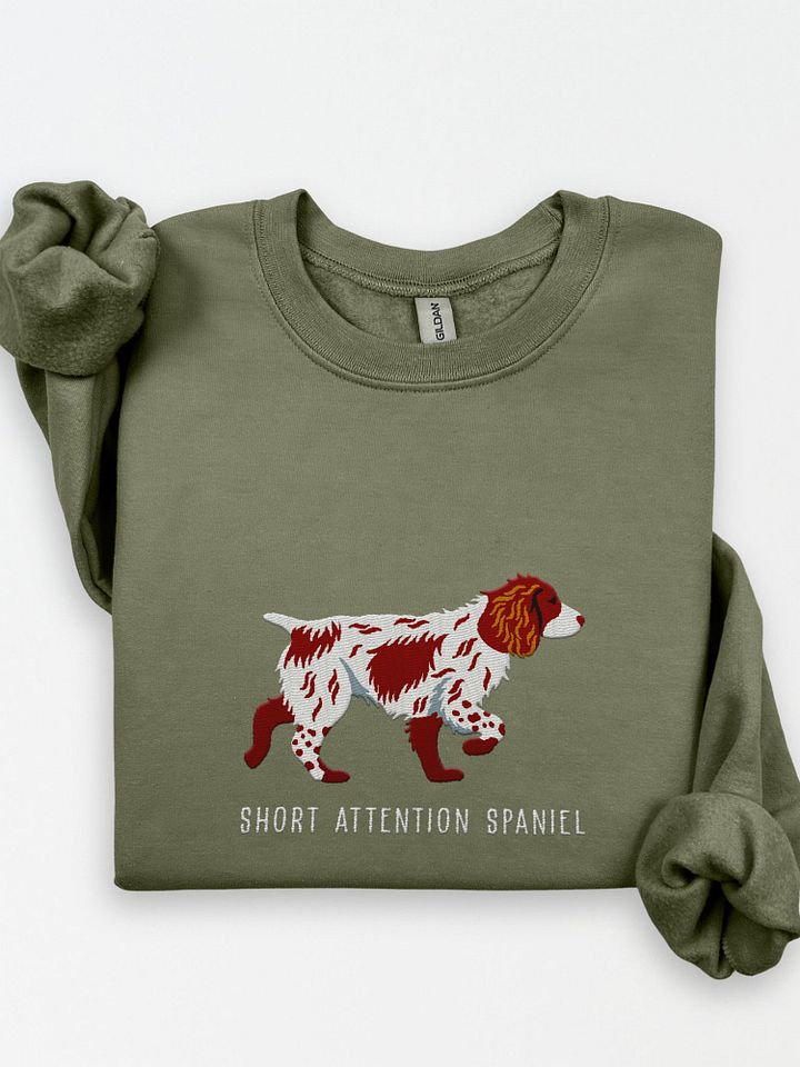 Short Attention Spaniel Sweatshirt (Embroidered) of a Working Cocker Spaniel(Liver & White) product image (1)