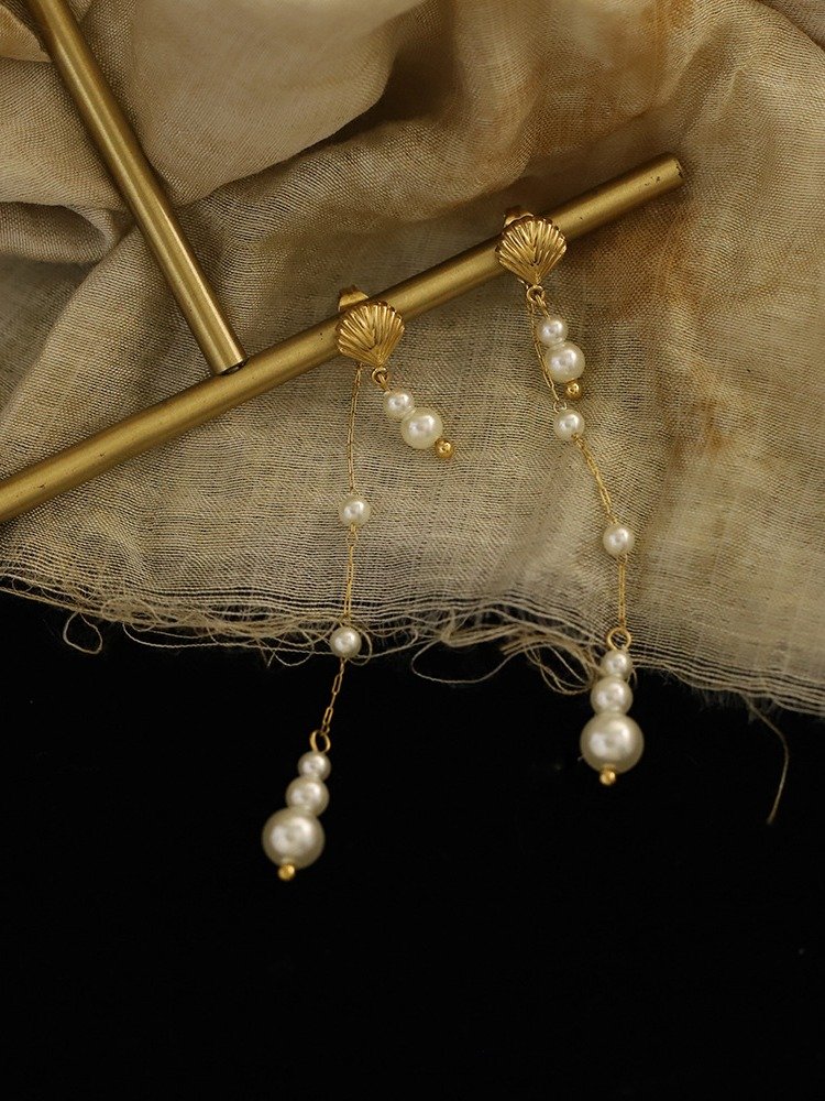 Shell & Pearl Drop Earrings | 18K Gold Plated product image (3)