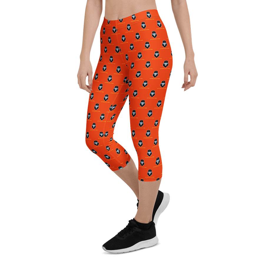 Synthsquatch Fitness Bigfoot Monogram Logo All-Over Print Capri Leggings (Neon Orange) product image (5)