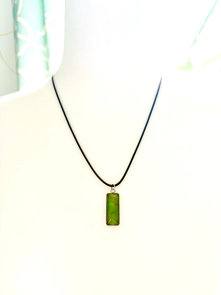 Electric Tide Pendant Necklace | Lime Green | Rectangle Cabochon | Monique Faella Designs™ | MFD-00152 product image (2)