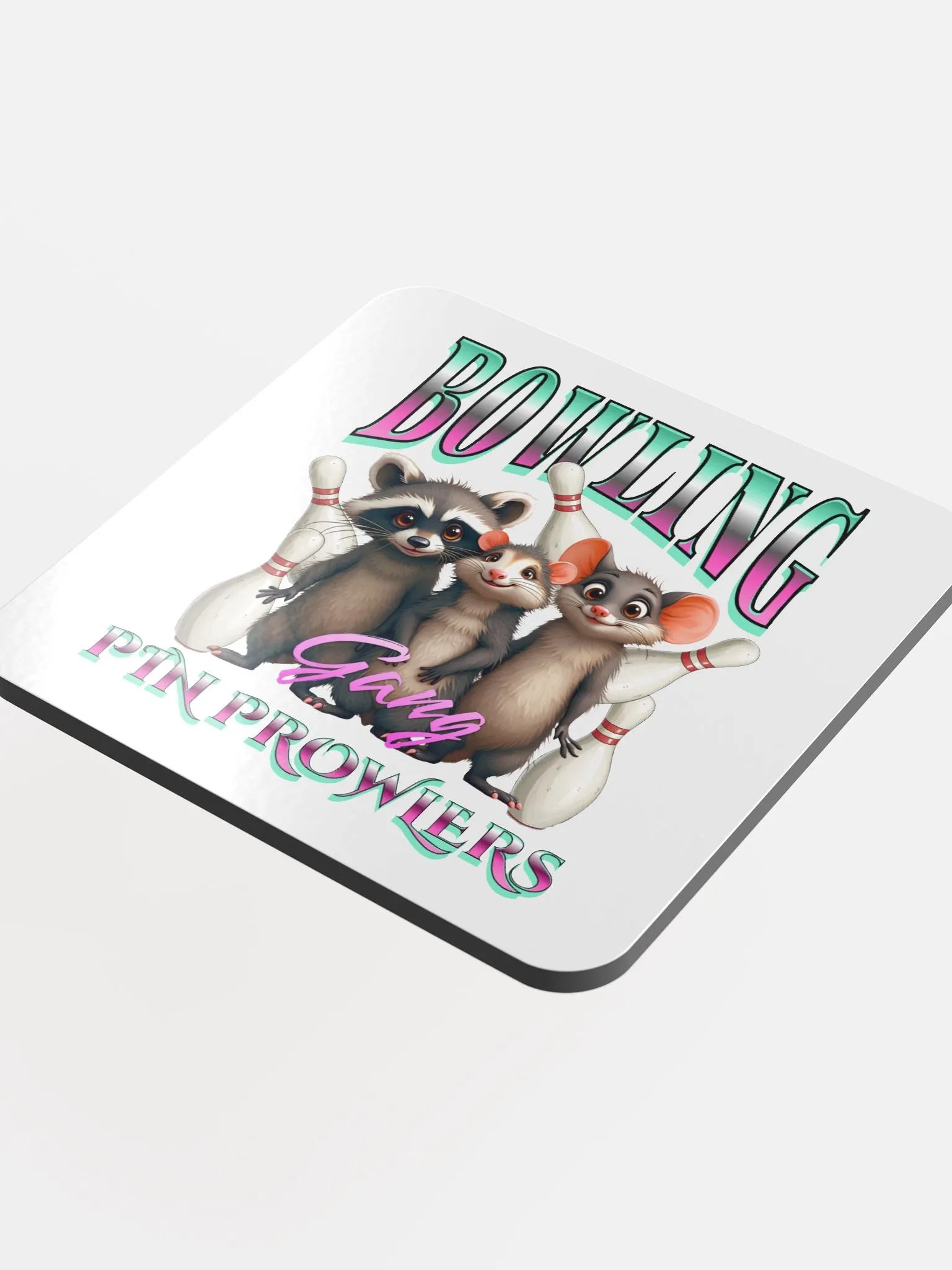Bowling Gang Pin Prowlers Raccoon Cork Coaster Set product image (1)