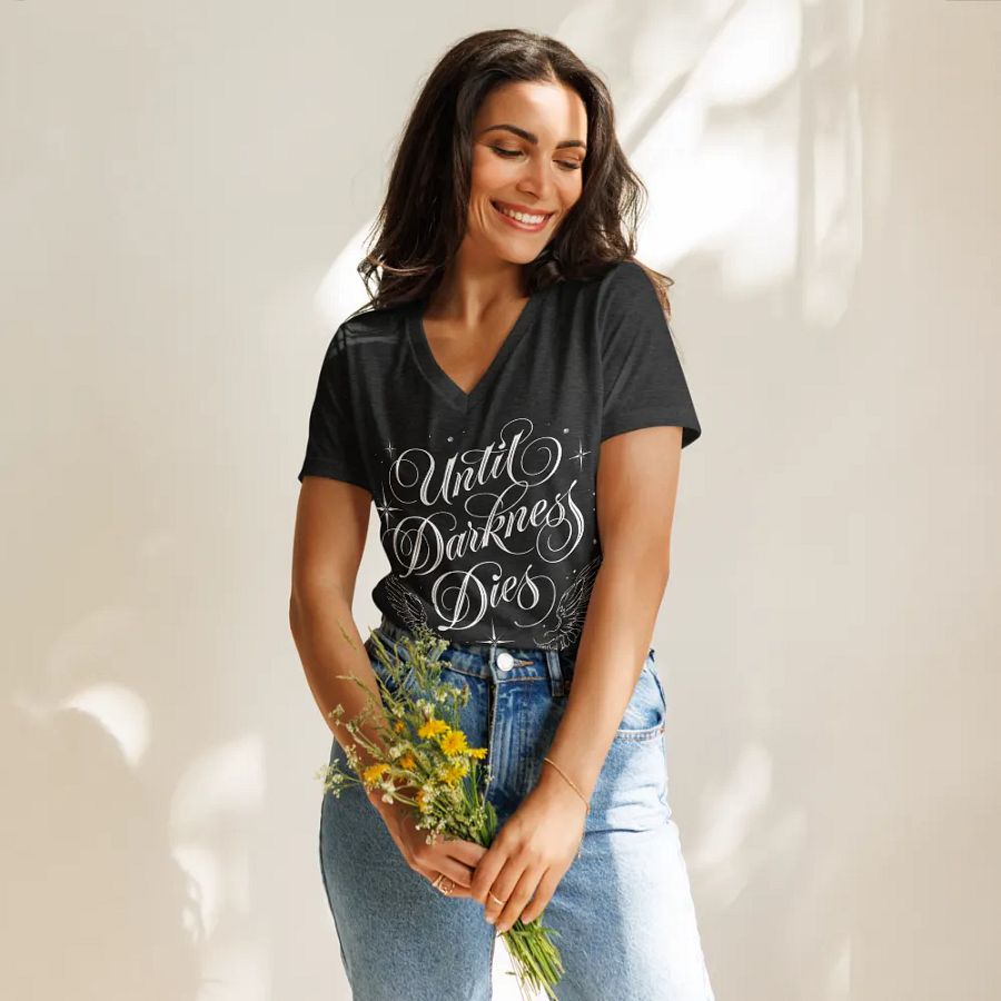Until Darkness Dies (wings design) Bella+Canvas Women's Relaxed V-Neck T-Shirt product image (11)