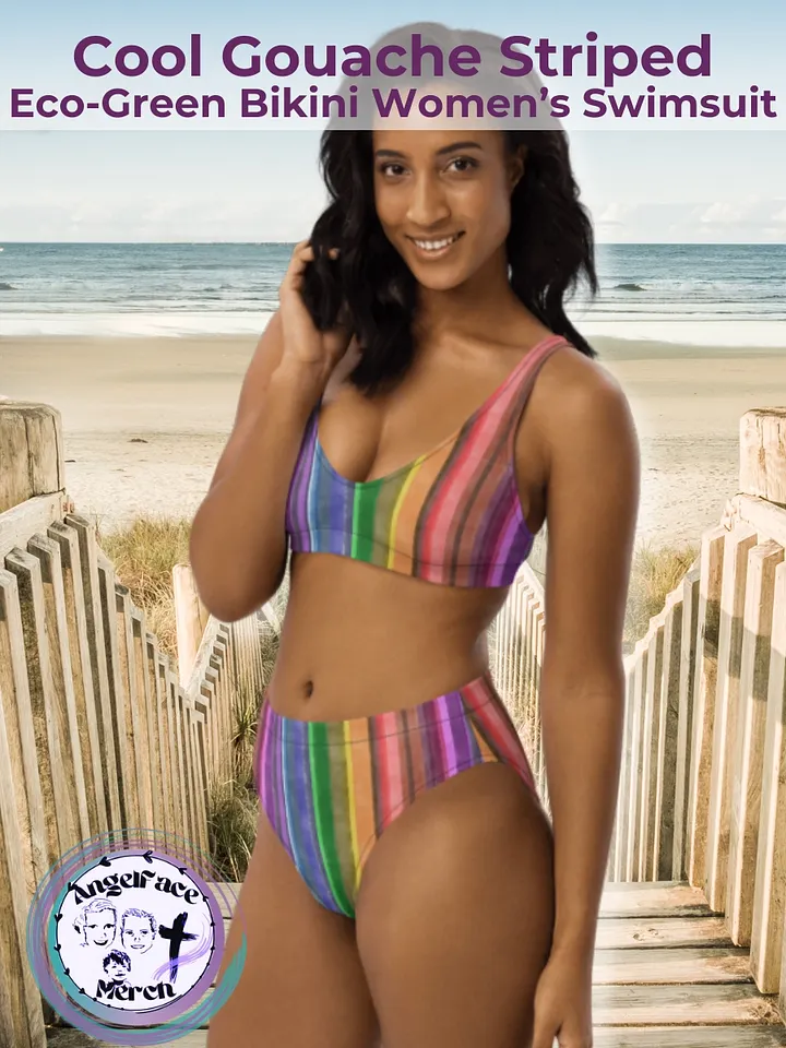 Cool Gouache Striped Women's Eco-Green Bikini Swimsuit product image (1)