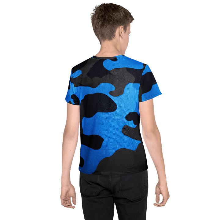 Youth Crew Neck T-Shirt black and blue camo product image (2)
