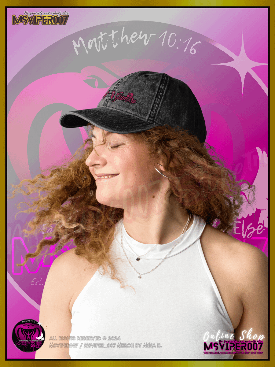 Vintage Cap [ Embroidered Design(s) ] - MsViper007's " Lady Gamers [flamingo]" Vintage Cotton Twill Cap by Anna H. product image (7)