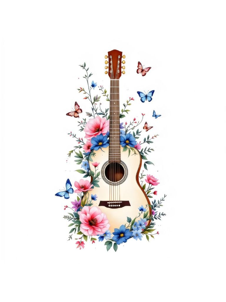 26 Floral Guitar Clipart Designs - Hand Drawn Red Flowers and Green Leaves for DIY Projects and Crafts product image (7)