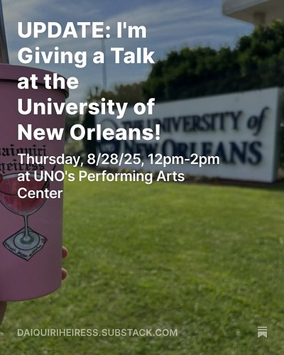 HUGE THANK YOU @universityofneworleans for having me next month! Formal announcement to follow, more info up now on my #subst...