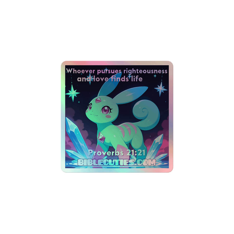 Bible Cuties Vanessa - Whoever pursues righteousness and love finds life Holographic Sticker product image (1)