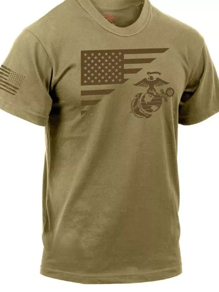 USMC Split Flag Coyote Brown Shirt - Marine Corps EGA and American Flag T-shirt product image (2)