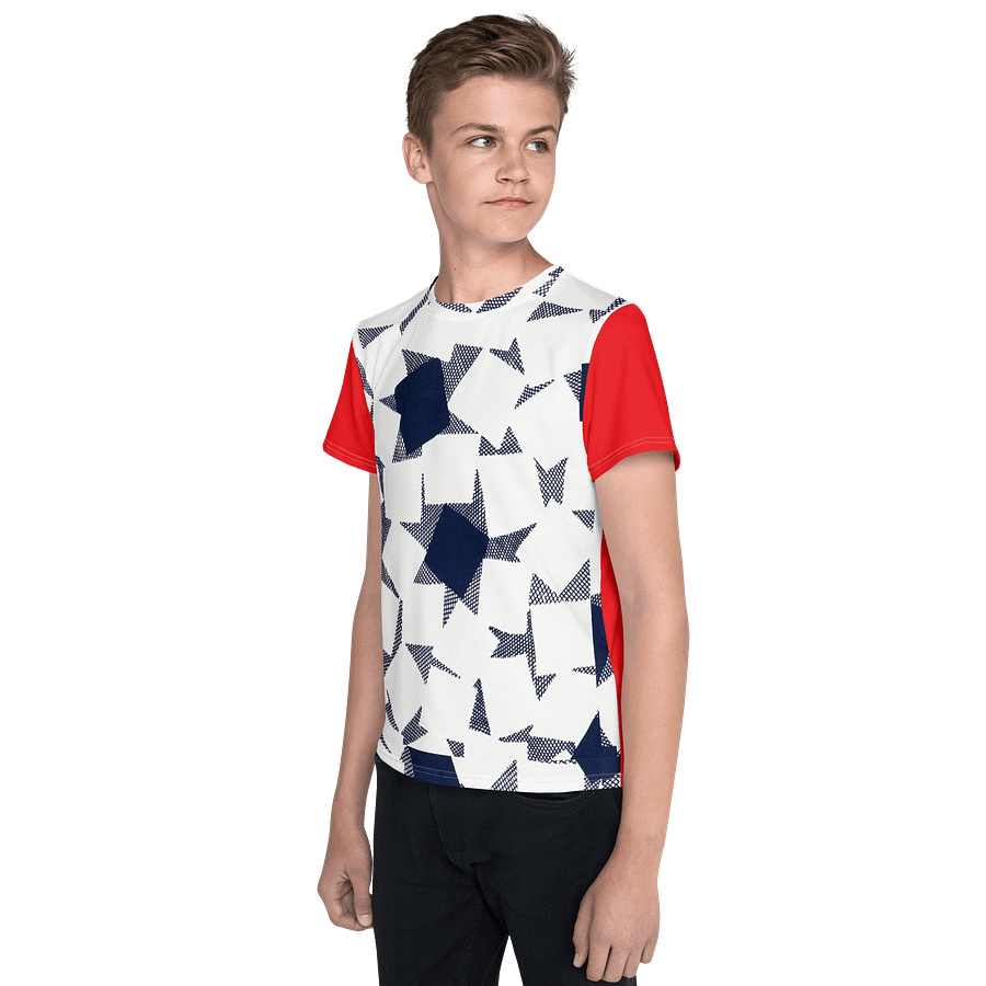 Navy/White Geometric All-Over Print Youth Crew Neck T-Shirt product image (3)