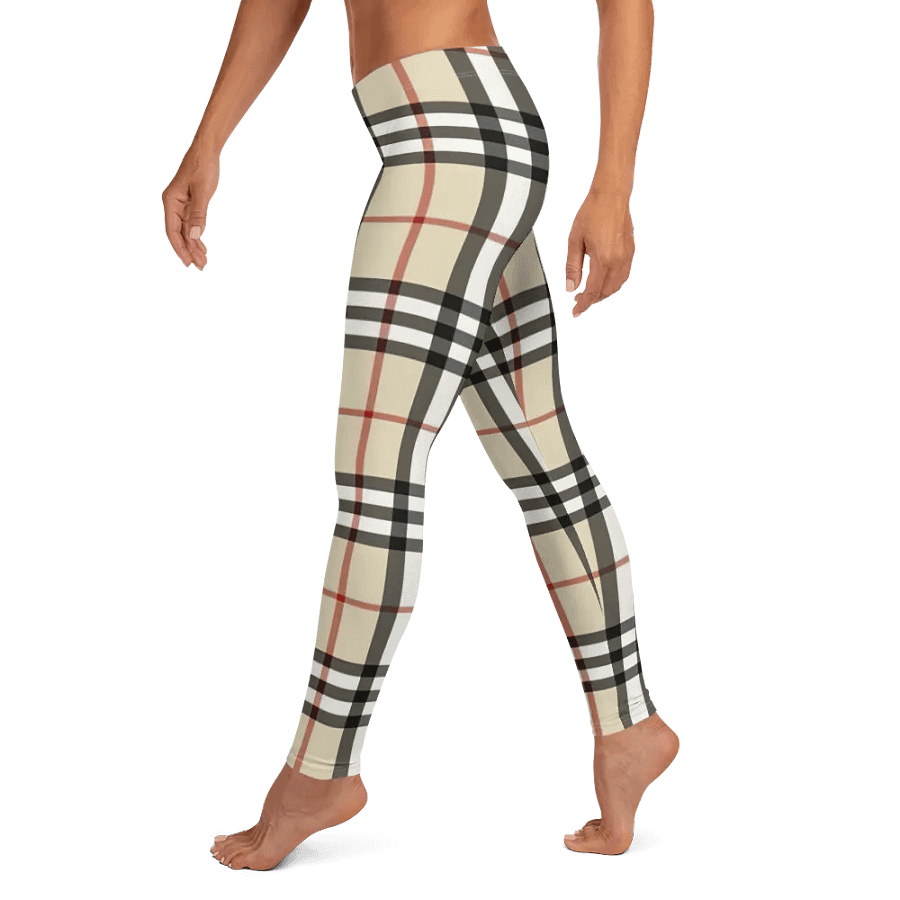 Classic Beige Plaid Leggings: Timeless Tartan Print Women's Fashion Pants product image (10)
