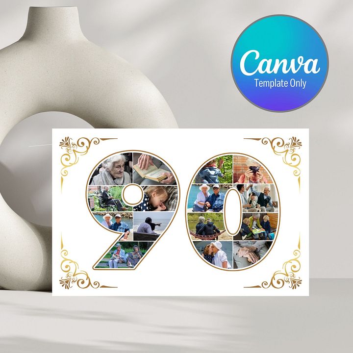 Ninety Year Celebration Card Photo Collage Canva Template product image (1)
