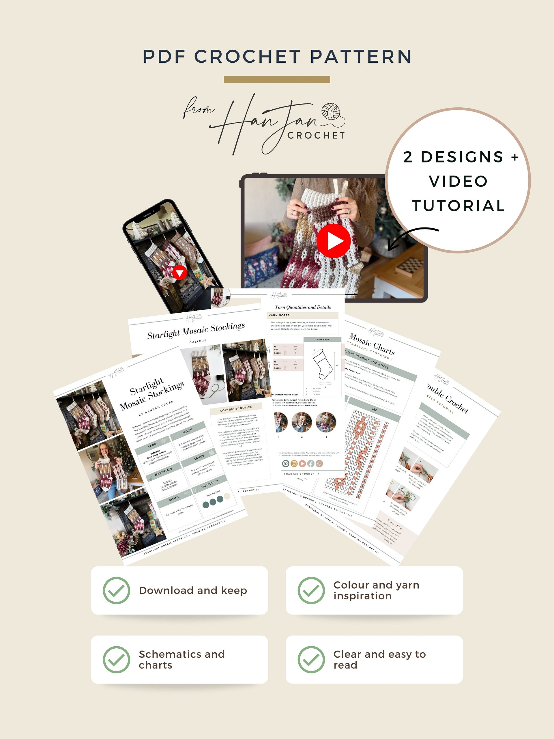 CROCHET PATTERN + VIDEO Overlay Mosaic Stocking - Starlight Stockings, 2 Designs, Charts Included In PDF product image (4)