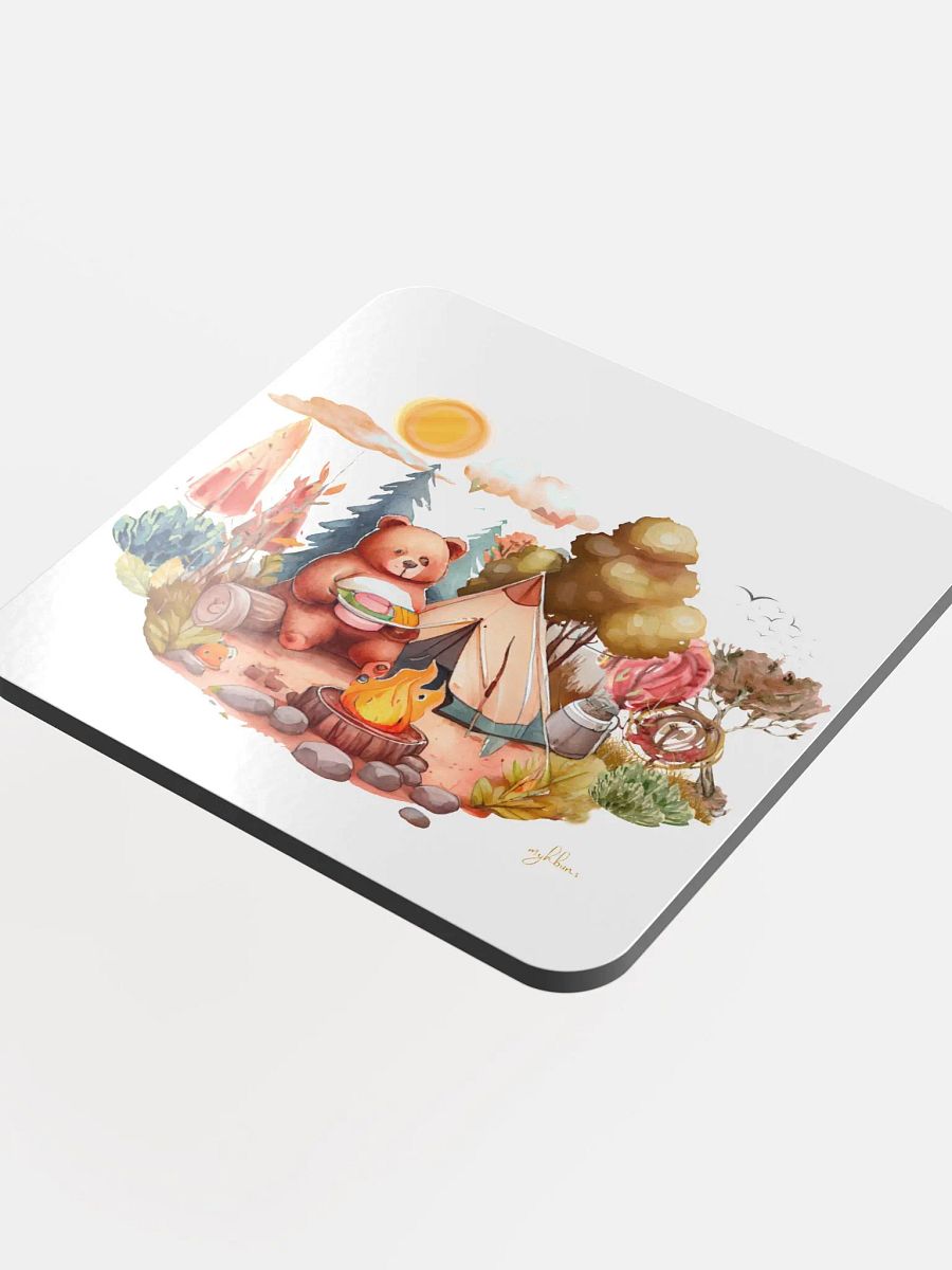 Camping Bear Drink Coaster | Eco-Friendly MDF & Cork | 3.74