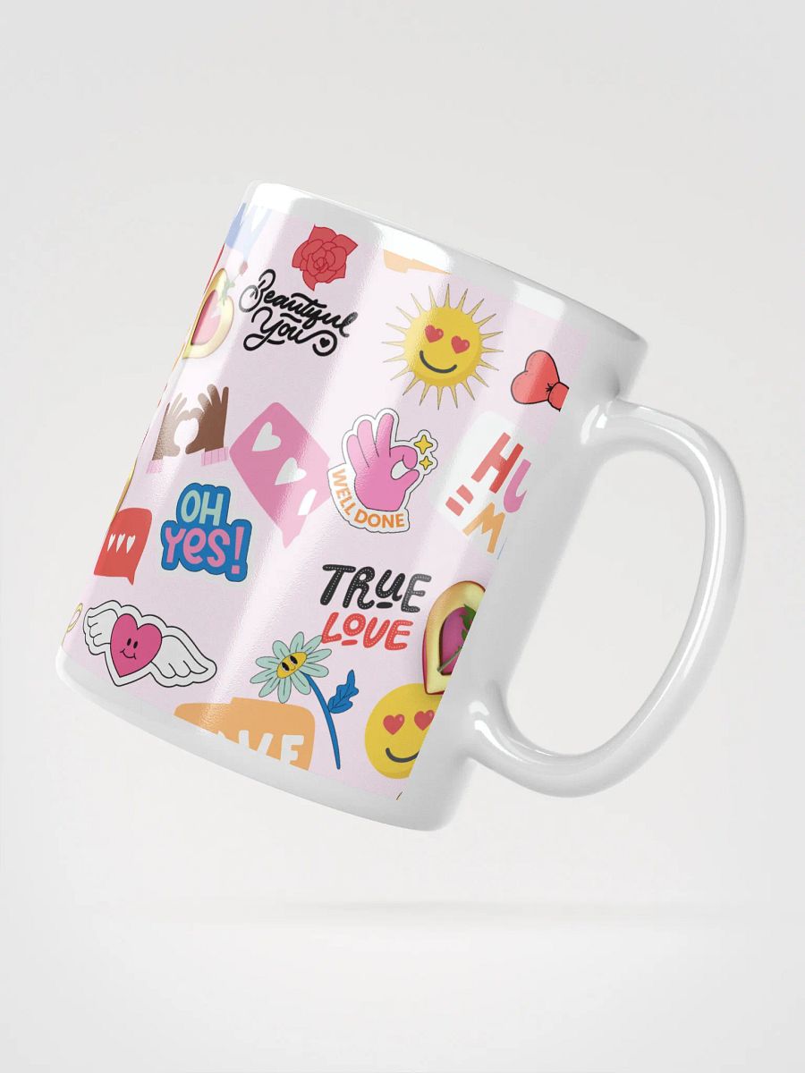 Cheerful Collage White Glossy Ceramic Coffee Mug with Handle, Reusable Coffee Drinkware product image (6)