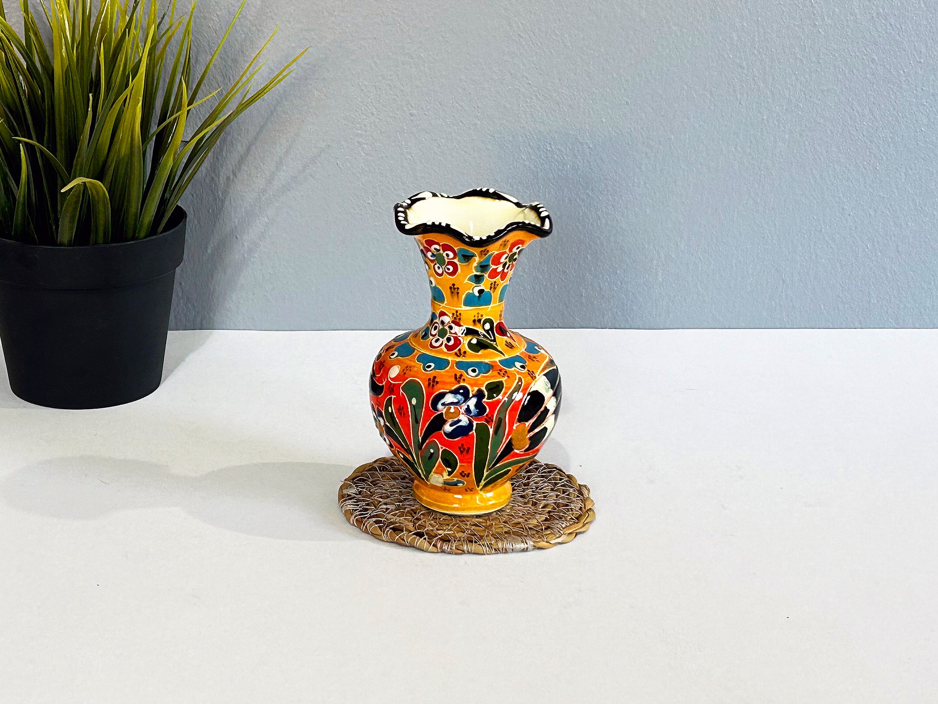 Ceramic small vase (yellow), Turkish Iznik style — handmade pottery, handmade ceramic, home decor, handmade gift, Turkish ceramic product image (5)