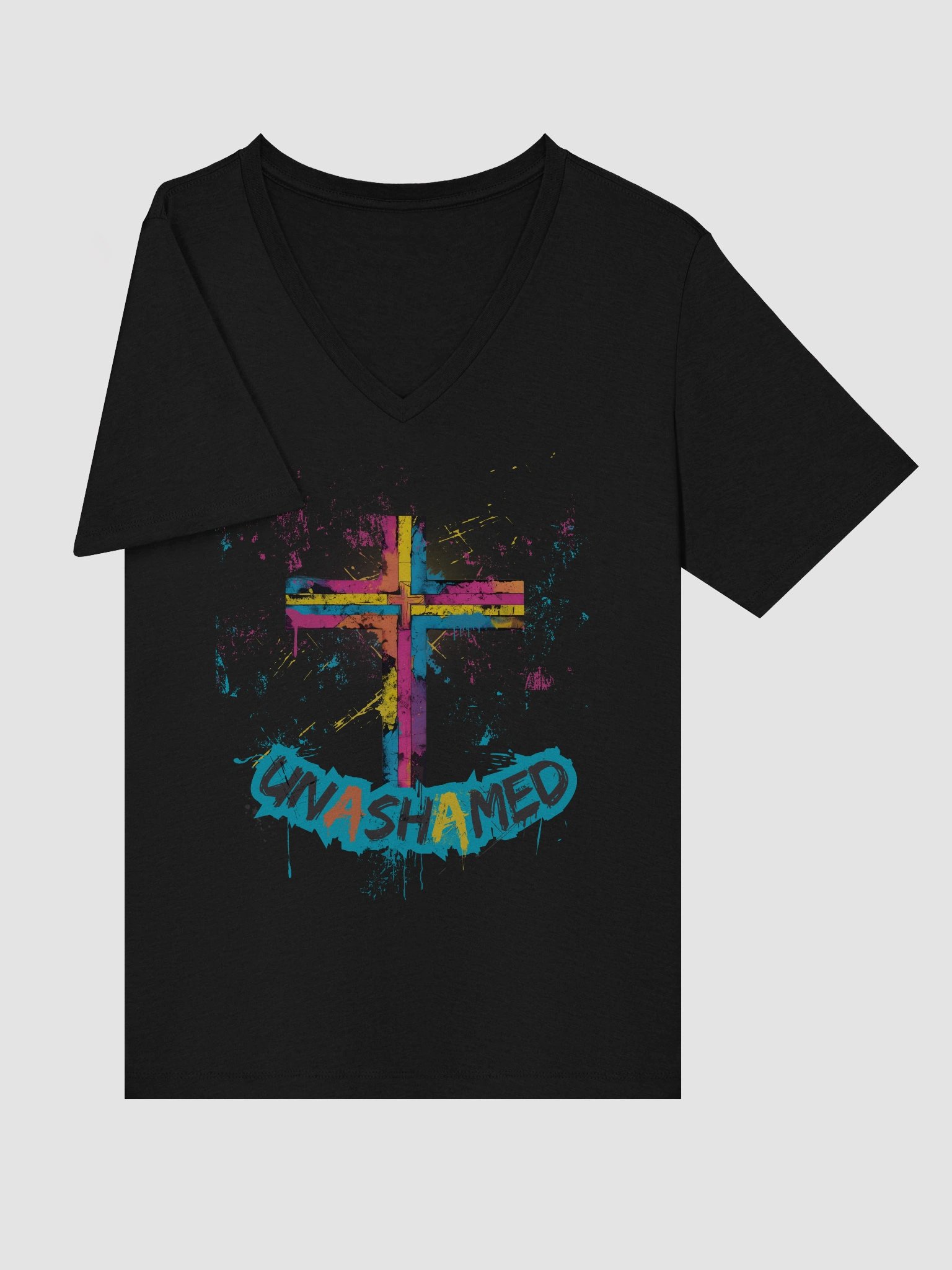 Unashamed Ro 1:16 Cross Women's V-Neck T-Shirt - Relaxed Bella + Canvas fit product image (40)