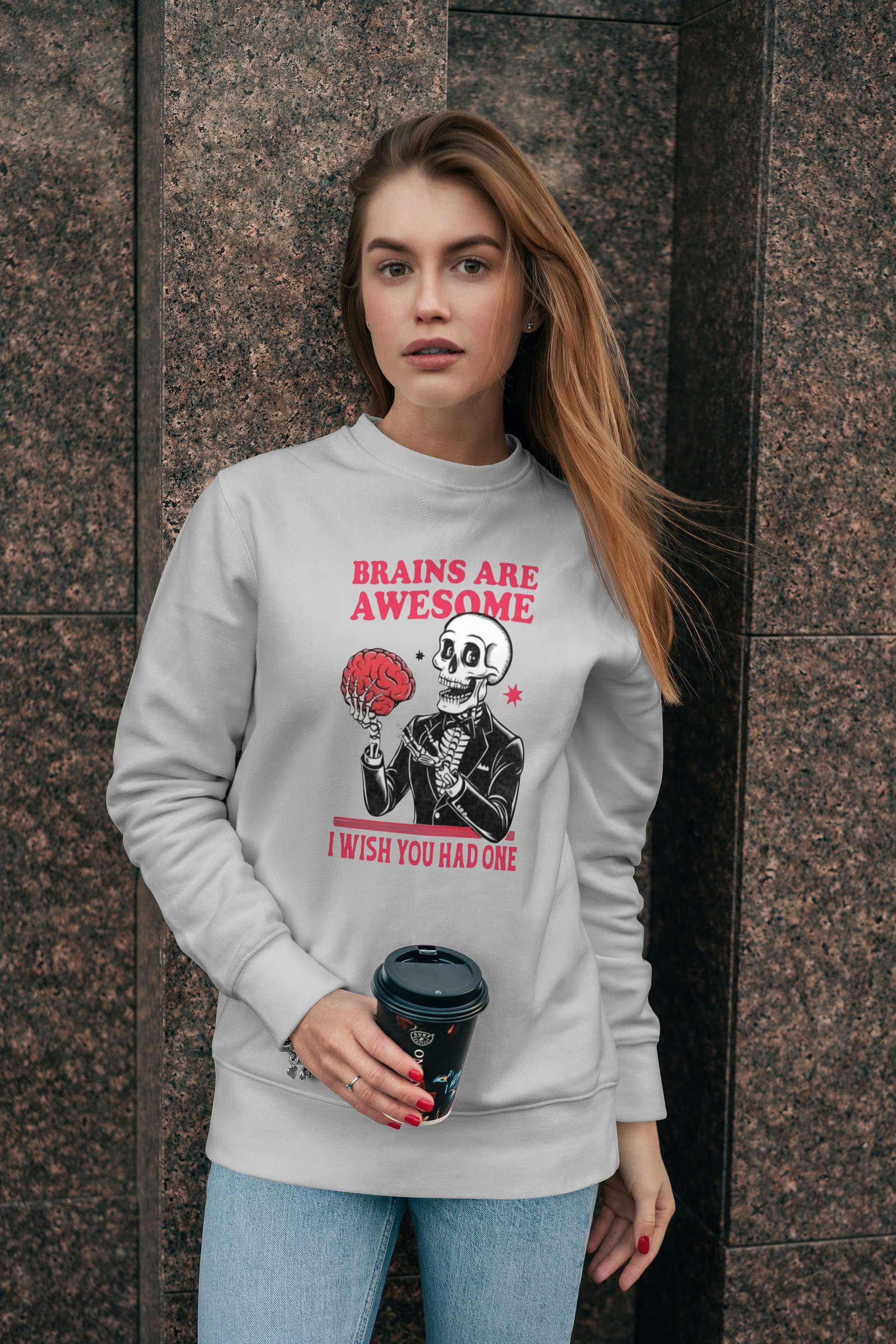 Funny Brains Are Awesome Sweatshirt | Sarcastic Skeleton product image (8)