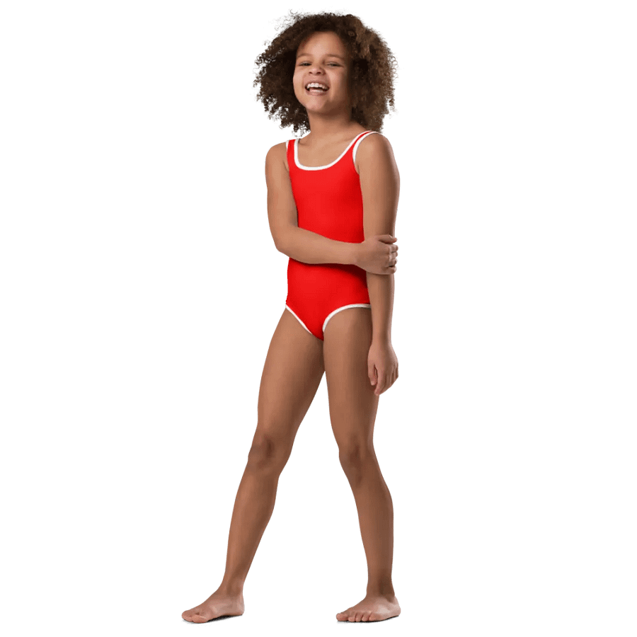 Kids Plain Color Red Swimsuit product image (4)