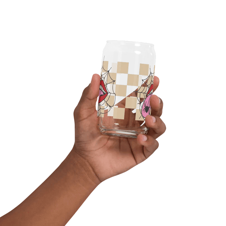 Spooky Chic: Halloween Glassware -Playful Spider and Tongue Design - Can, Wood Cover and Metal Straw product image (2)