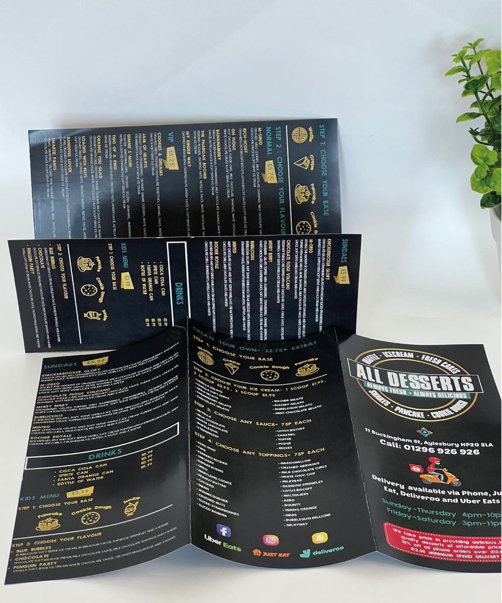 200pcs MENU FLYERS | Personalised Folded Leaflets Printed Full Colour | A4 Tri-fold | 157gsm Photo paper product image (2)