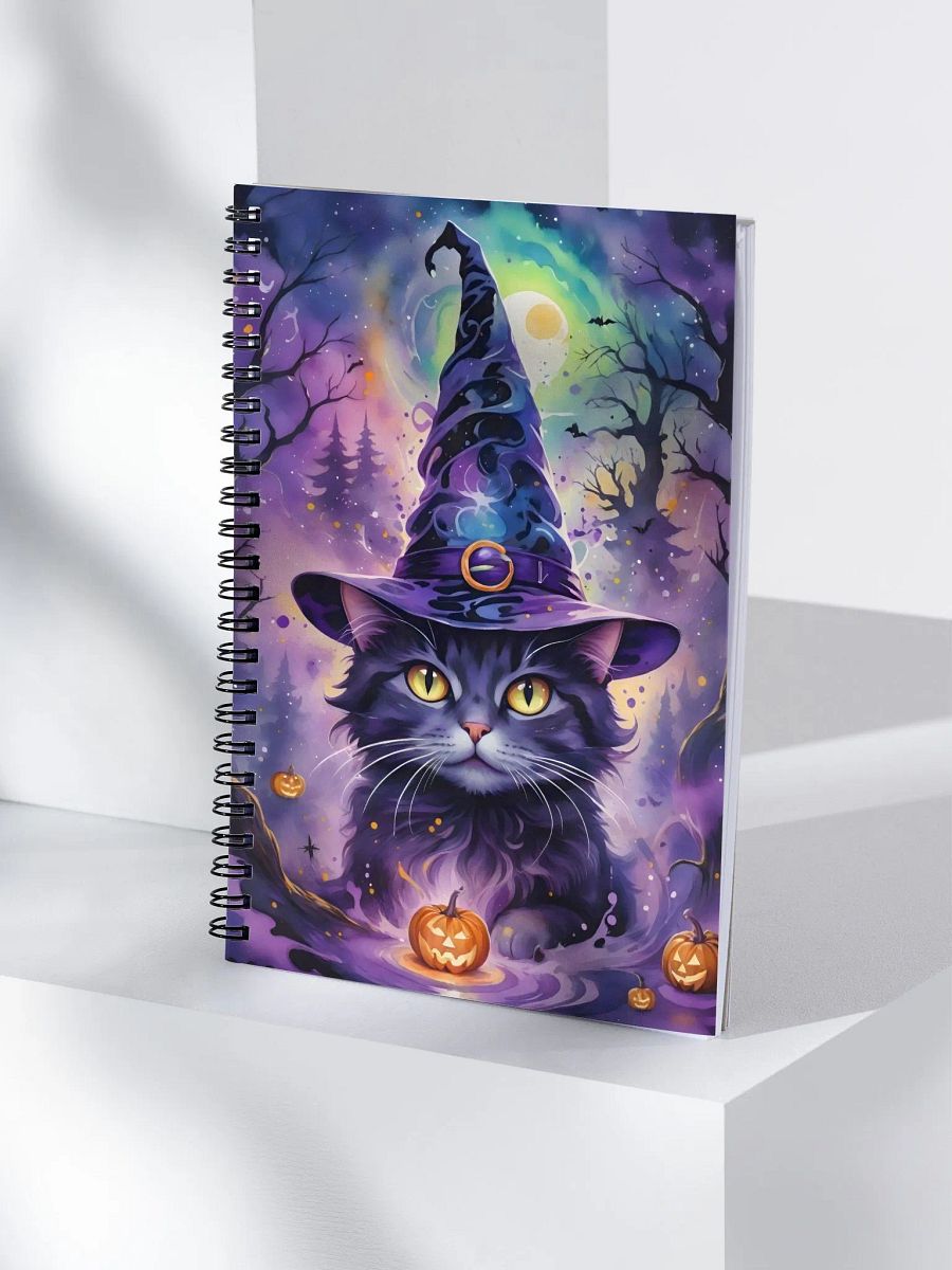 Fluffy Grey Cat Witch Spiral Notebook product image (4)