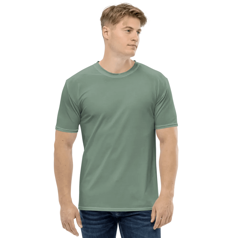 Plain Medium Sage Green Soft Summer Men's Crewneck Polyester Heavyweight Premium T-Shirt by Treasure Pie product image (4)