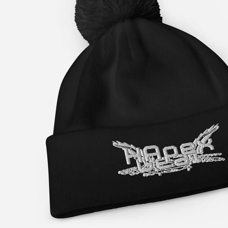 Beechfield Pom-Pom Beanie - Embroidered - White HApex Gear Black product image (9)