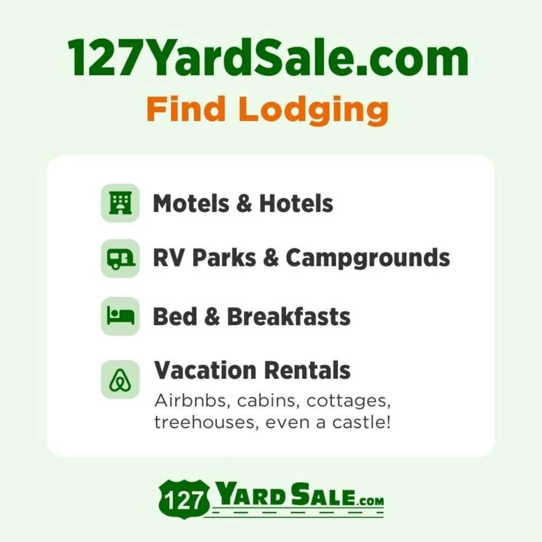 ℹ️ Pro Tip ℹ️
👉 Book your lodging early for the best selection and pricing.

The best way to find lodging near the #127YardSa...