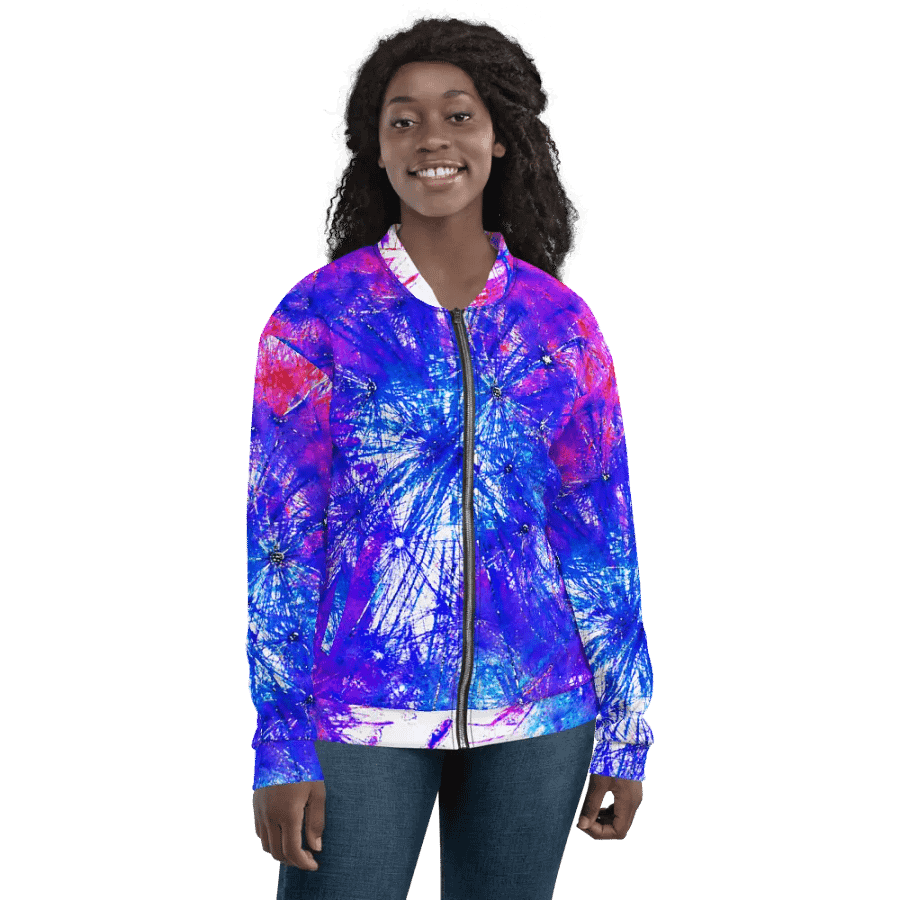 Abstract Bright Neon Dandelion Seeds Unisex Bomber Jacket product image (7)