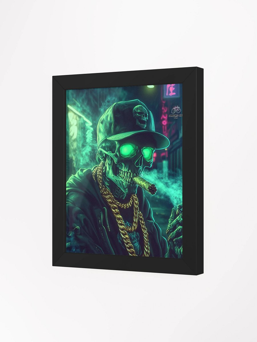 Glow Up Smoke” Framed Skeleton Poster – Neon Stoner Art for Homes, Mancaves, Dispensaries & Lounges product image (16)
