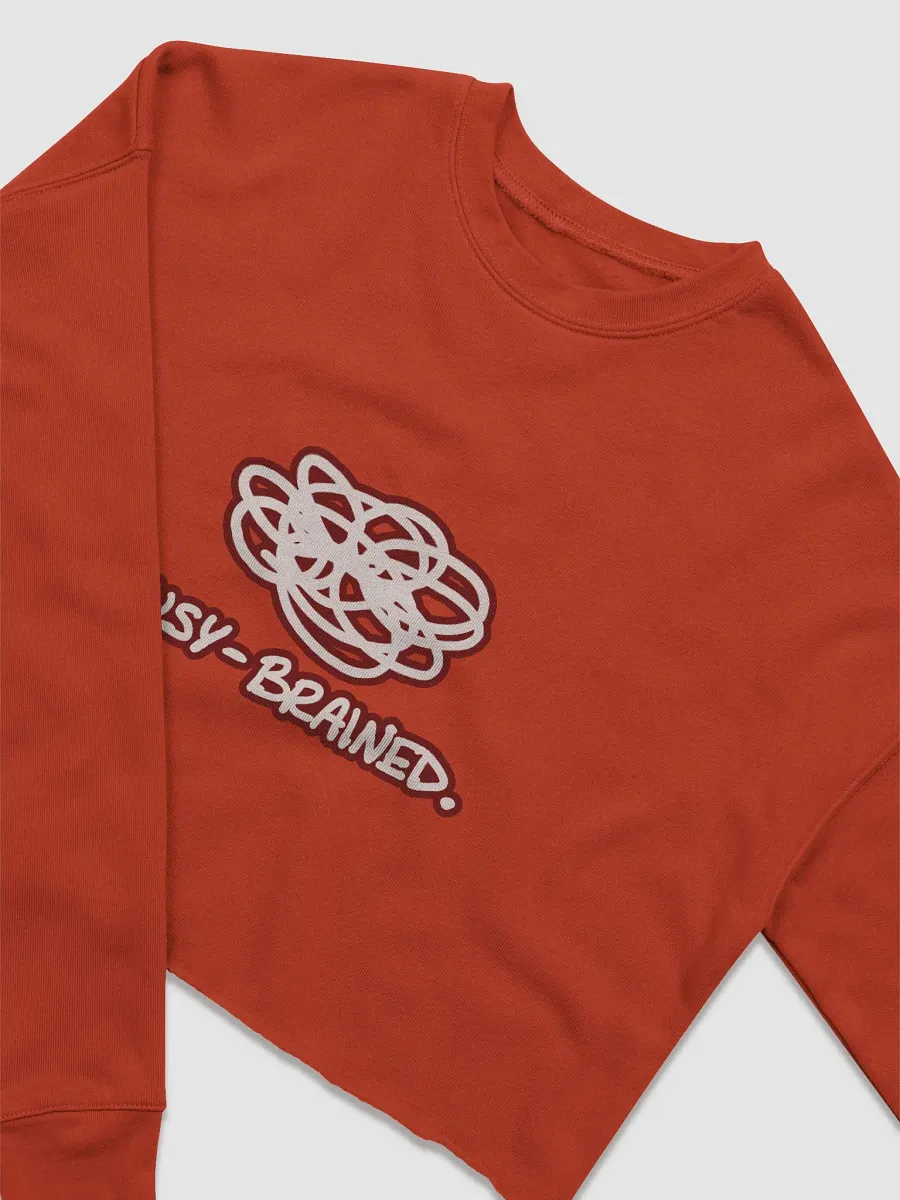 BUSY-BRAINED (lined design, #6D1616) Women's Fleece Crop Sweatshirt product image (9)