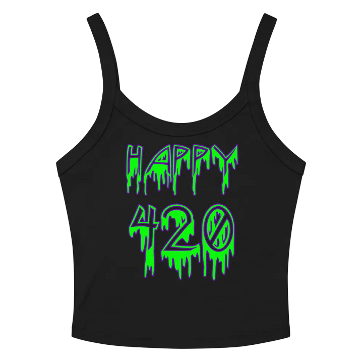 Green Happy 420 Twisted Black Tank Top, Horror Style Stoner Shirt, Women's Weed Clothing product image (2)