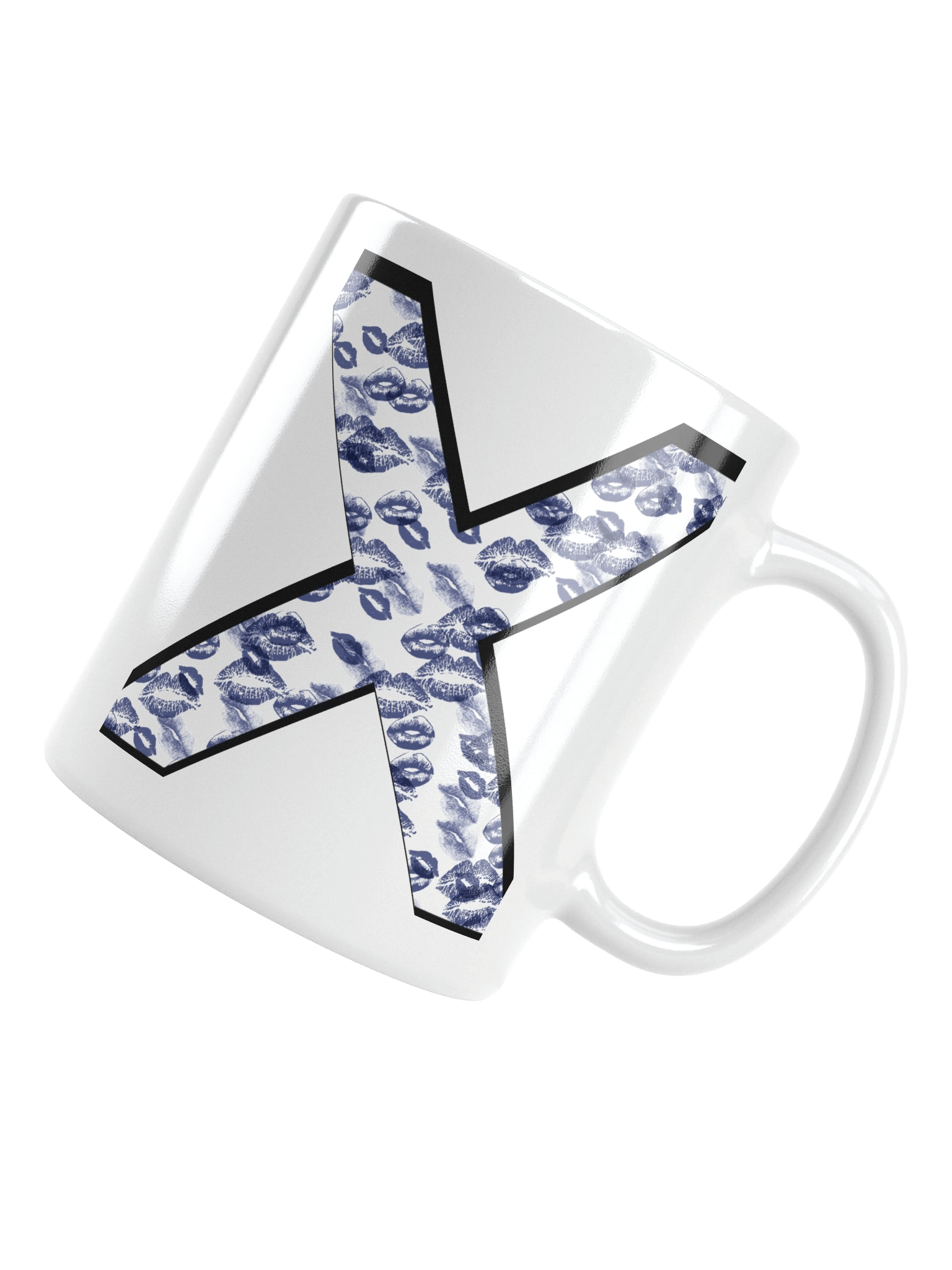 White X Dark Blue Lipstick Kisses | Glossy White Mug product image (10)