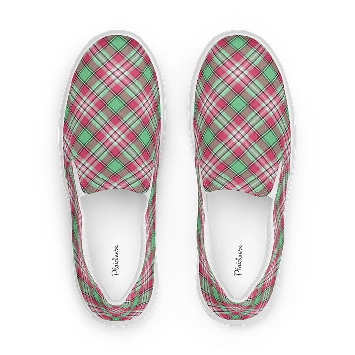Mint Green and Pink Plaid Women's Slip-On Shoes product image (1)