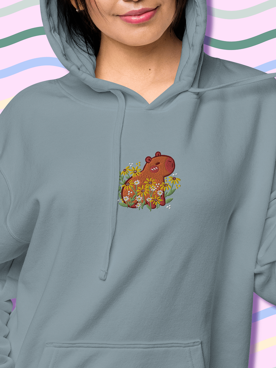 Cute Capybara and Daisy Flower Embroidered Hoodie product image (4)
