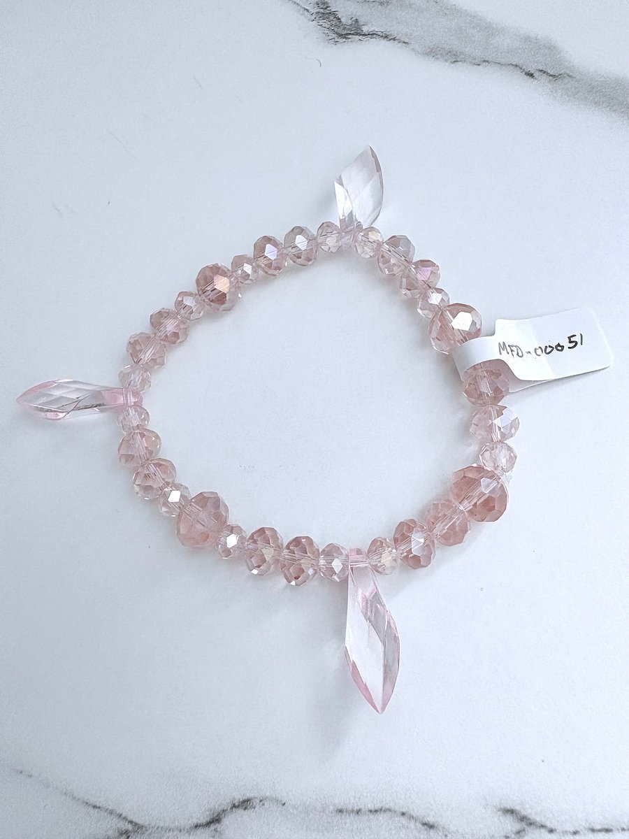 Blush Crystal Radiance | Faceted Glass Bead Bracelet | Handmade 7.5" Coastal Charm | by Monique Faella Designs™ | MFD-00051 product image (6)
