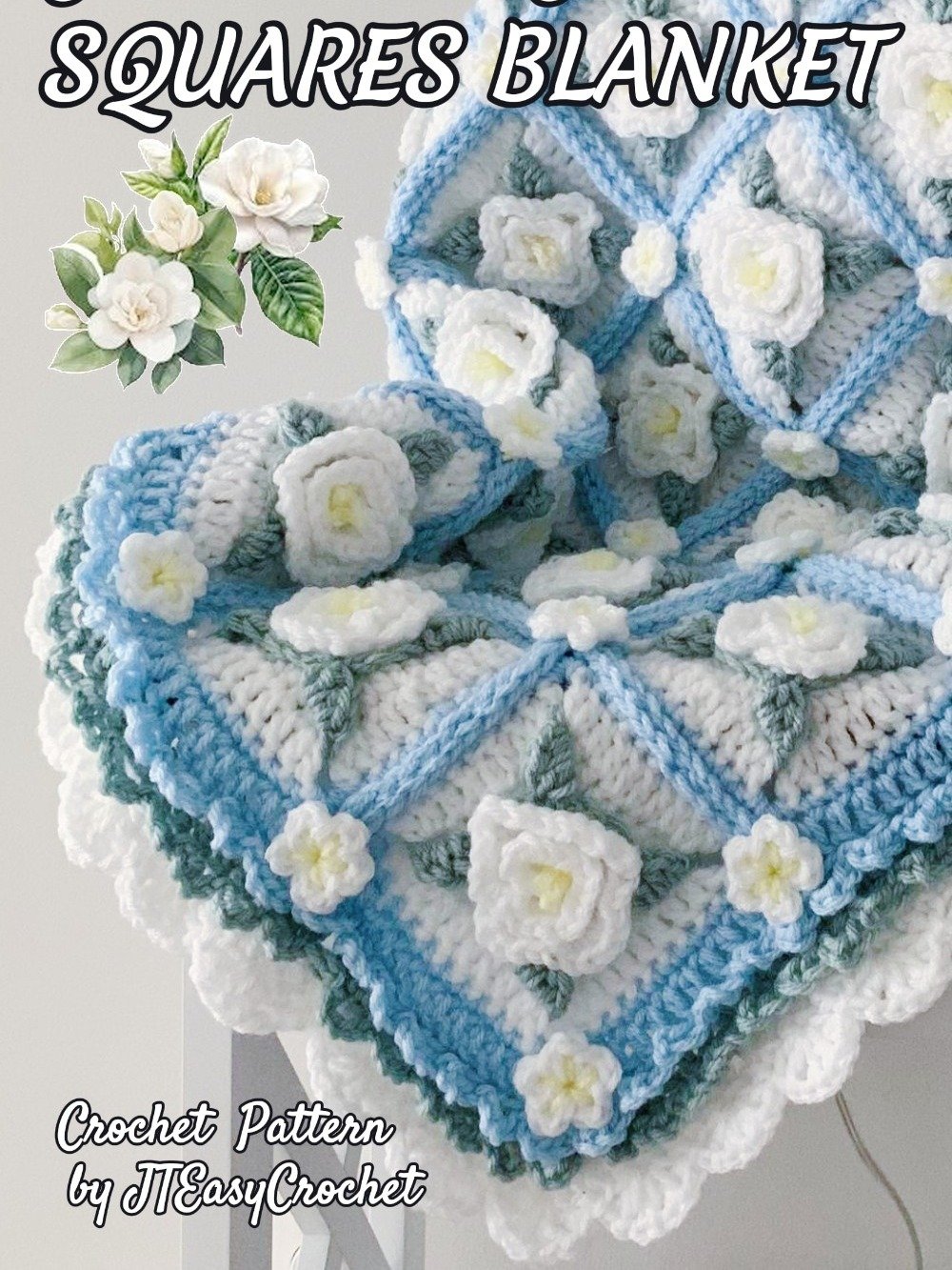 Frozen Garden Baby Blanket Throw Crochet Pattern, Gardenia 3D Granny Square Blanket, PDF Instant Download product image (6)