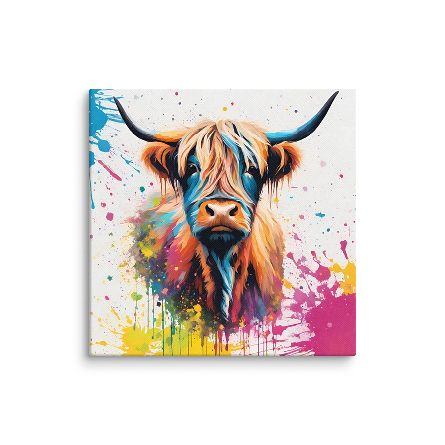 Multi Coloured Paint Splash Highland Cow Wall Art product image (2)