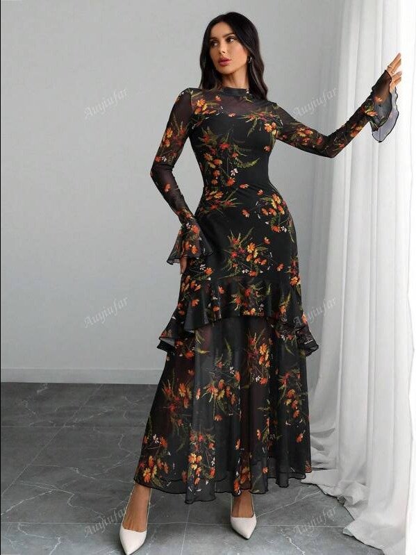 ADLEST Women's Gothic Elegant Mesh Splicing Dress – Colorful