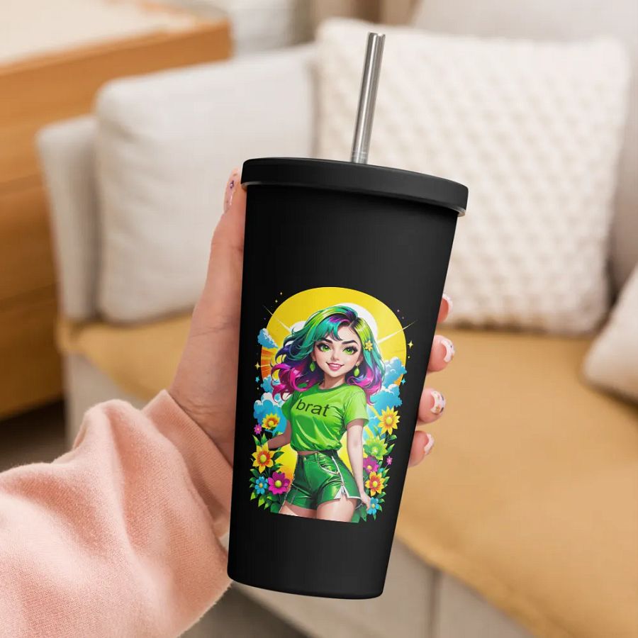 Brat 20 oz Tumbler Cup - Black - Insulated Tumbler with a Straw v3 product image (3)